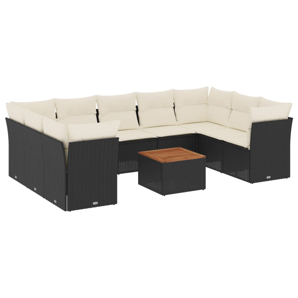 10 részes fekete polyrattan kerti ülőgarnitúra párnákkal