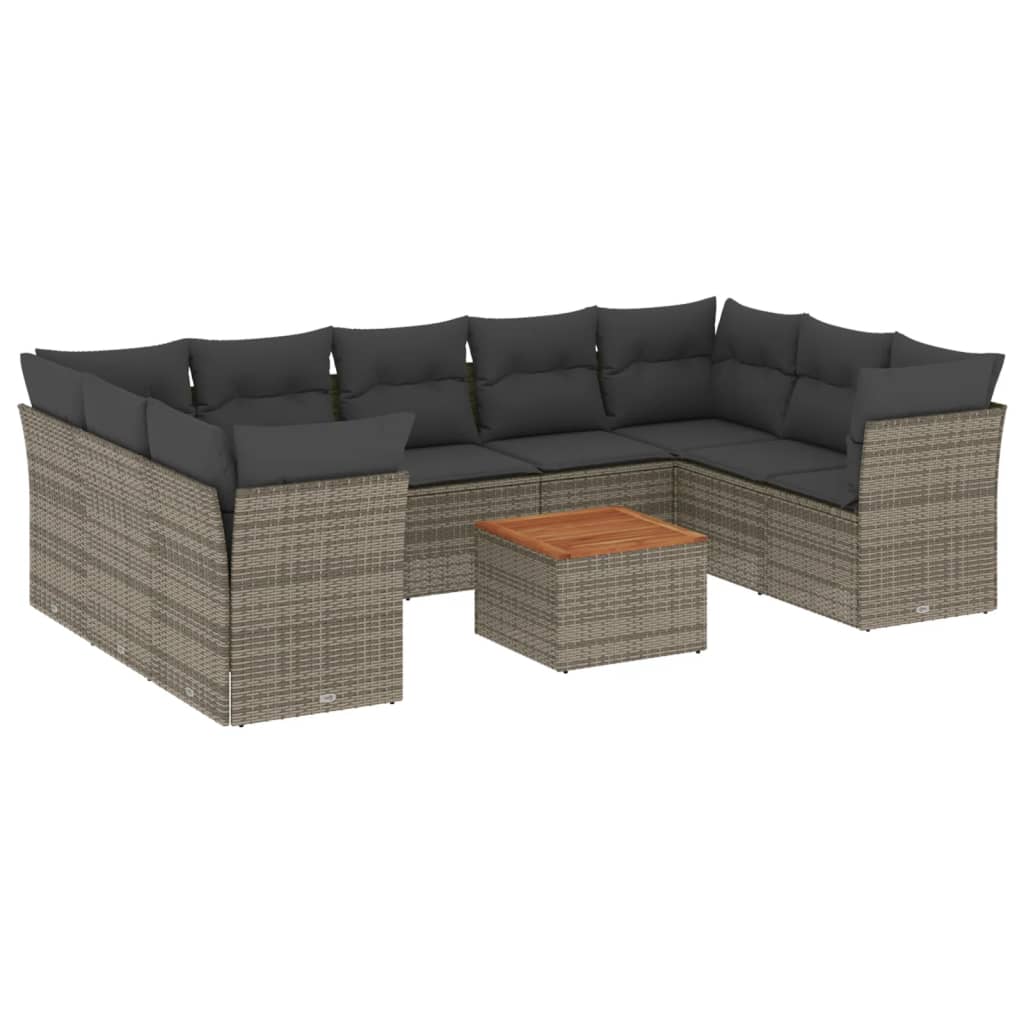 10 részes szürke polyrattan kerti ülőgarnitúra párnákkal