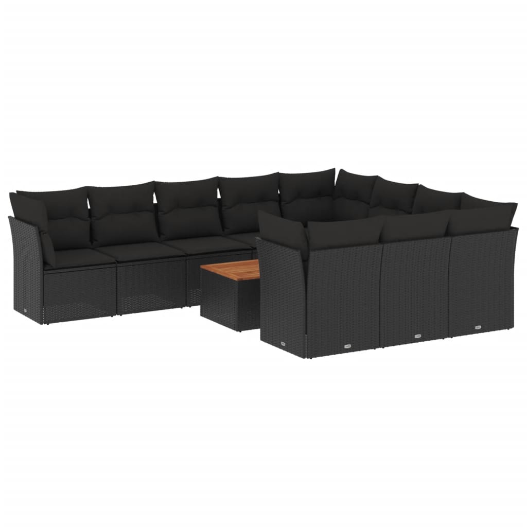 11 részes fekete polyrattan kerti ülőgarnitúra párnákkal
