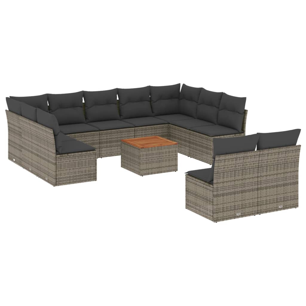 12 részes szürke polyrattan kerti ülőgarnitúra párnákkal