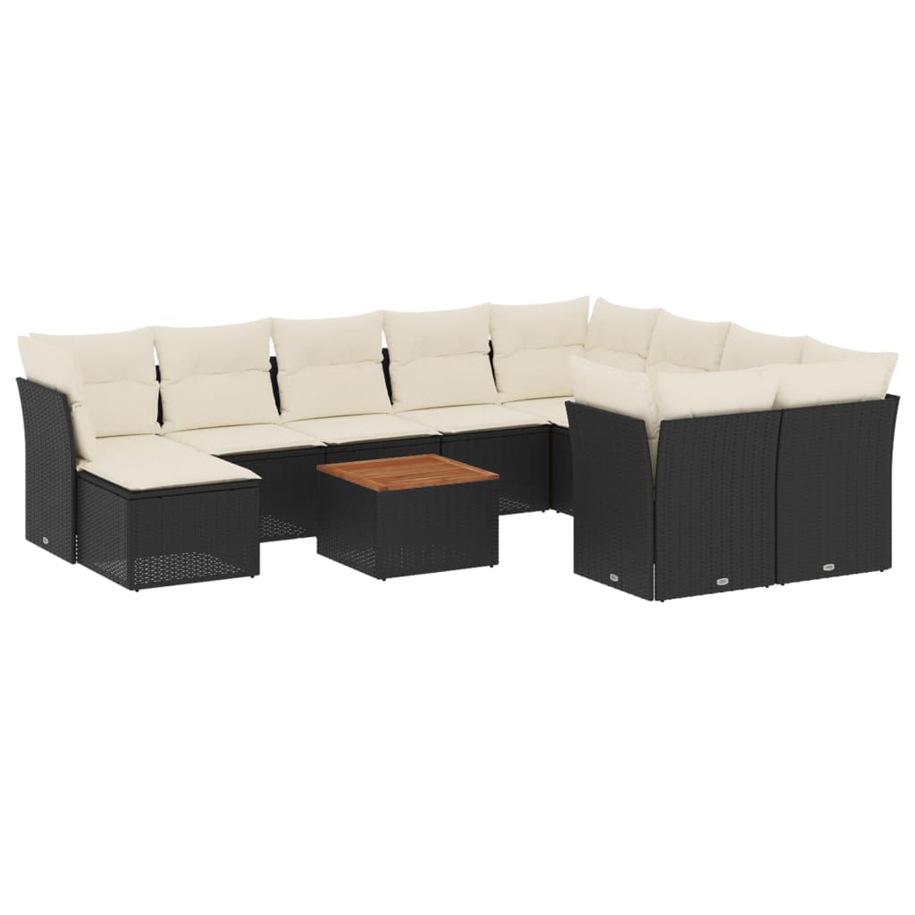 11 részes fekete polyrattan kerti ülőgarnitúra párnákkal