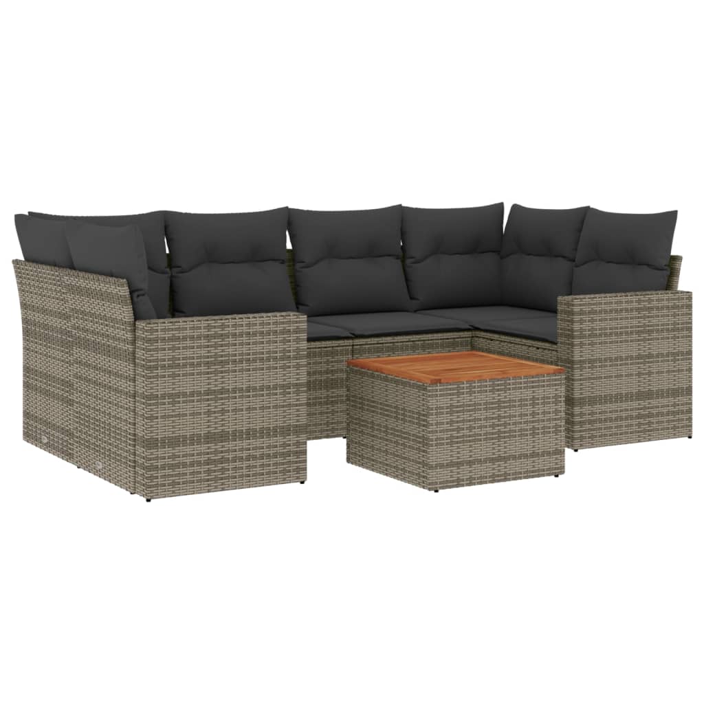 7 részes szürke polyrattan kerti ülőgarnitúra párnákkal