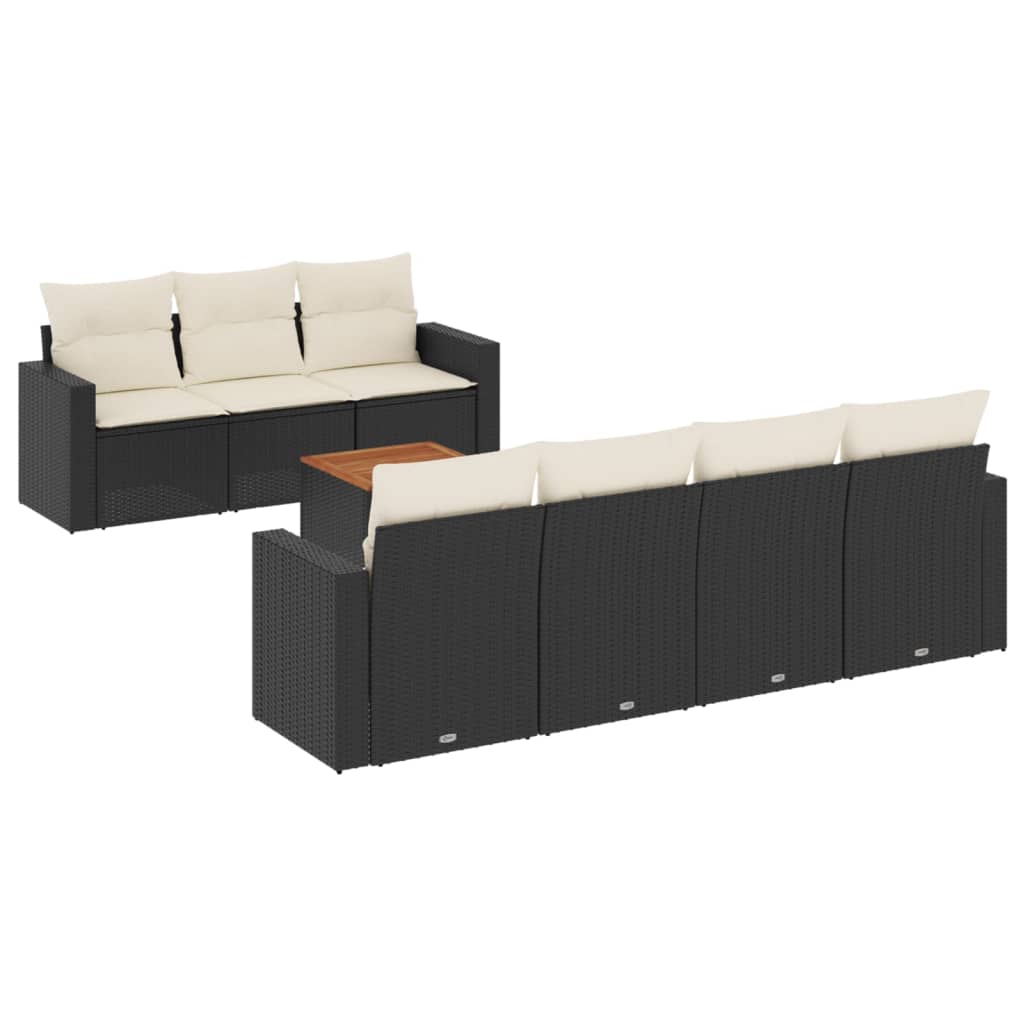 8 részes fekete polyrattan kerti ülőgarnitúra párnákkal