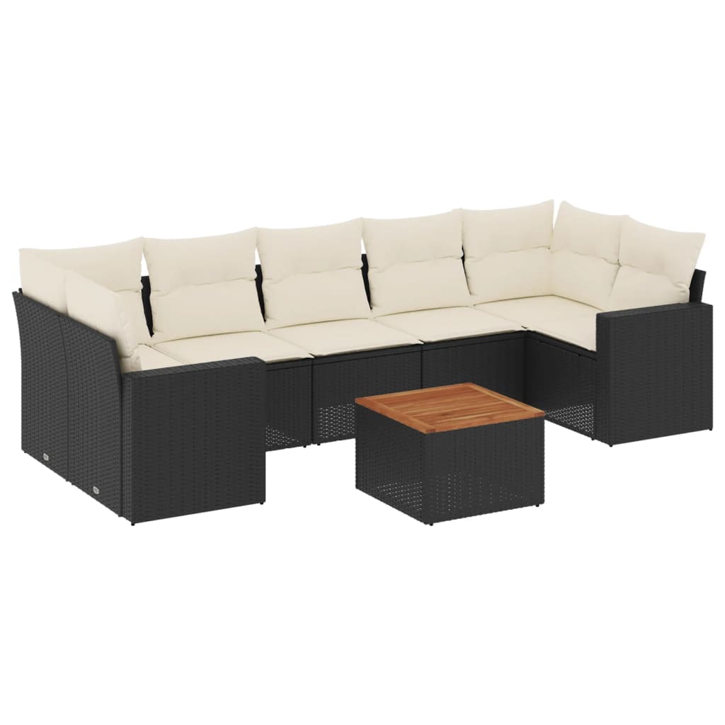 8 részes fekete polyrattan kerti ülőgarnitúra párnákkal