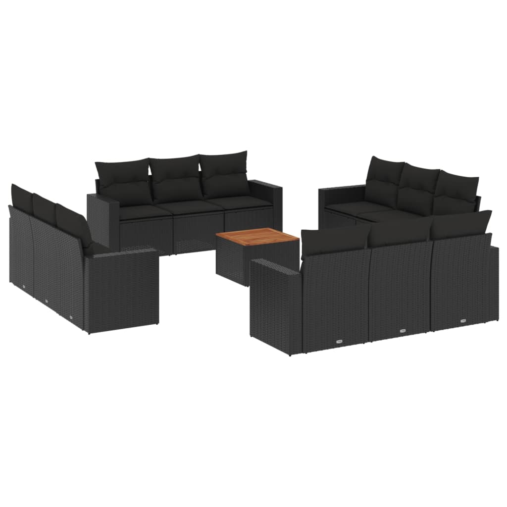 13 részes fekete polyrattan kerti ülőgarnitúra párnákkal