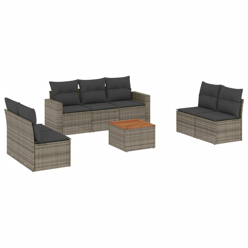 8 részes szürke polyrattan kerti ülőgarnitúra párnákkal