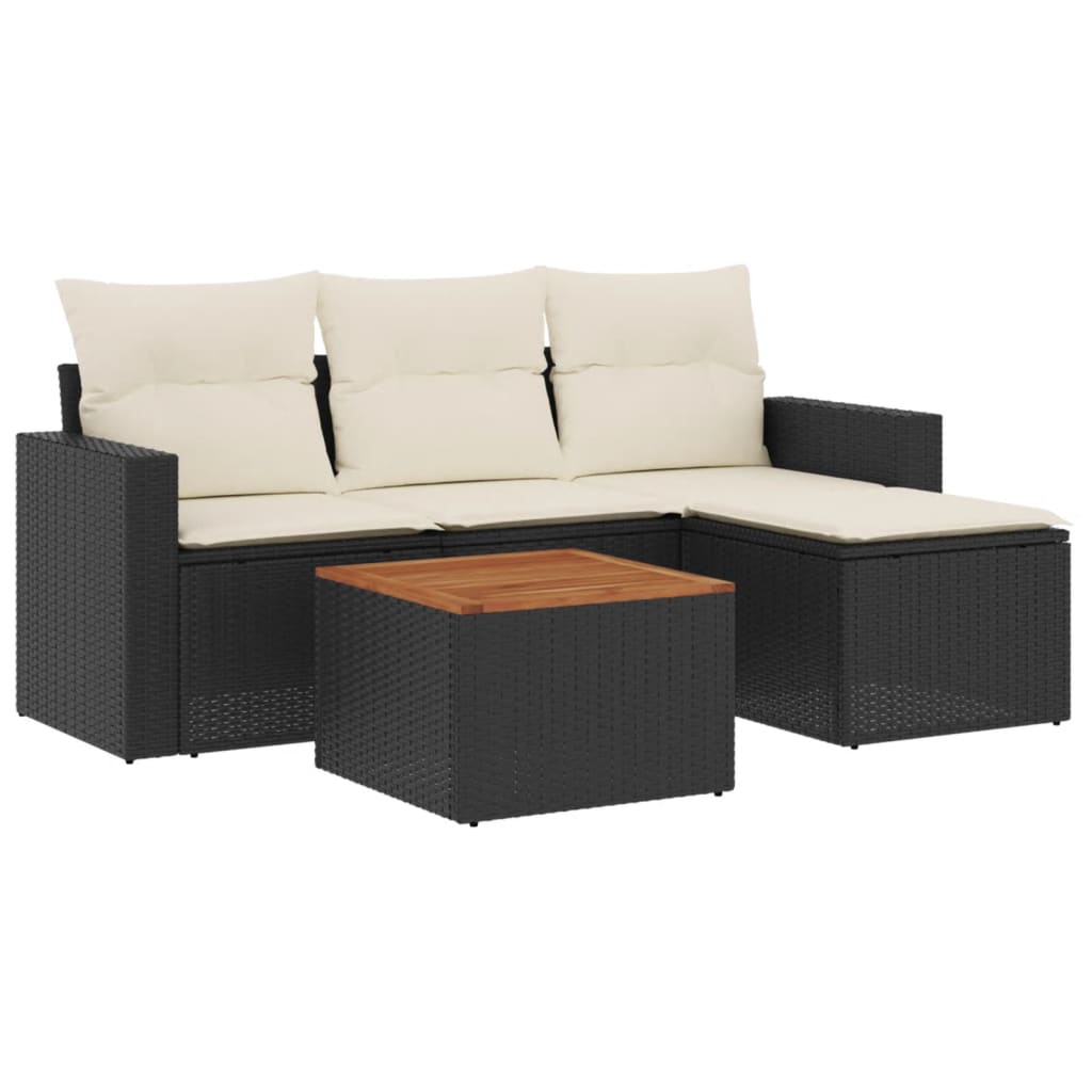5 részes fekete polyrattan kerti kanapészett párnákkal