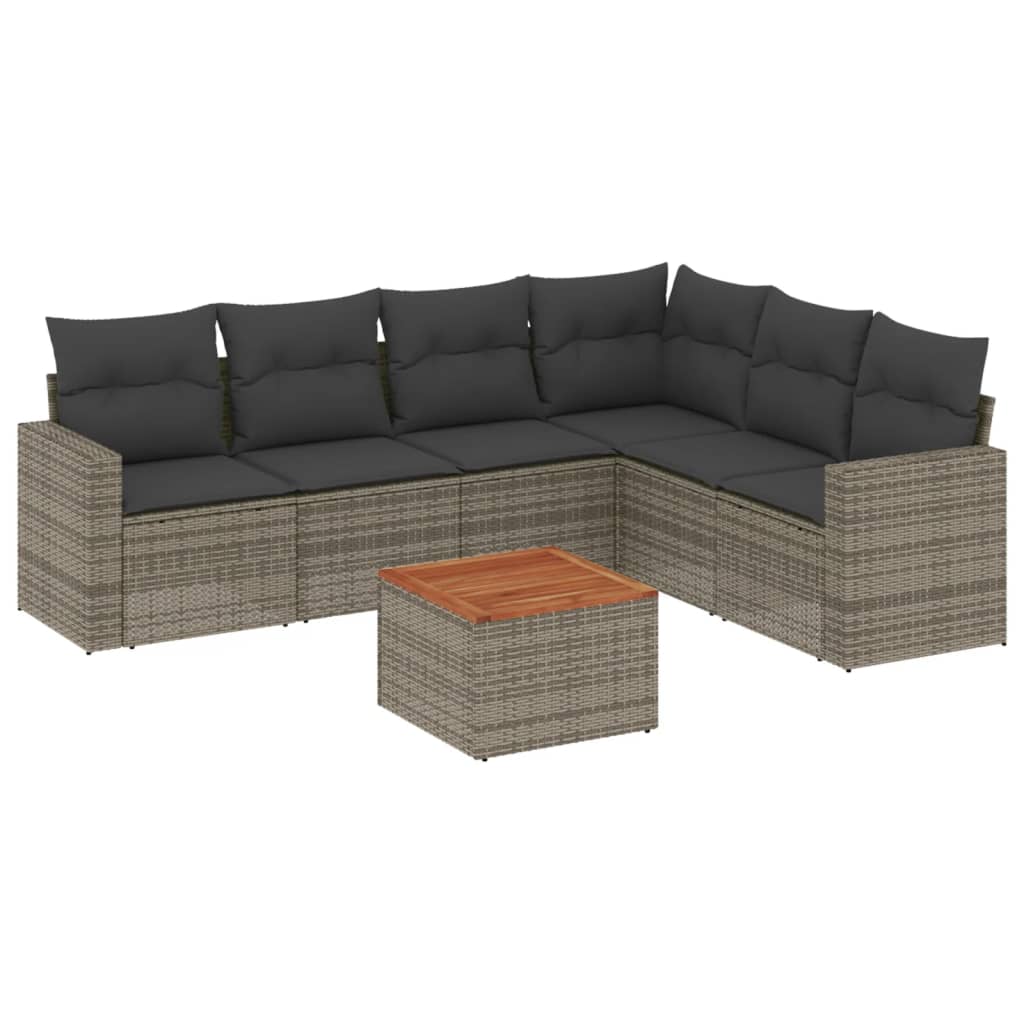 7 részes szürke polyrattan kerti ülőgarnitúra párnákkal