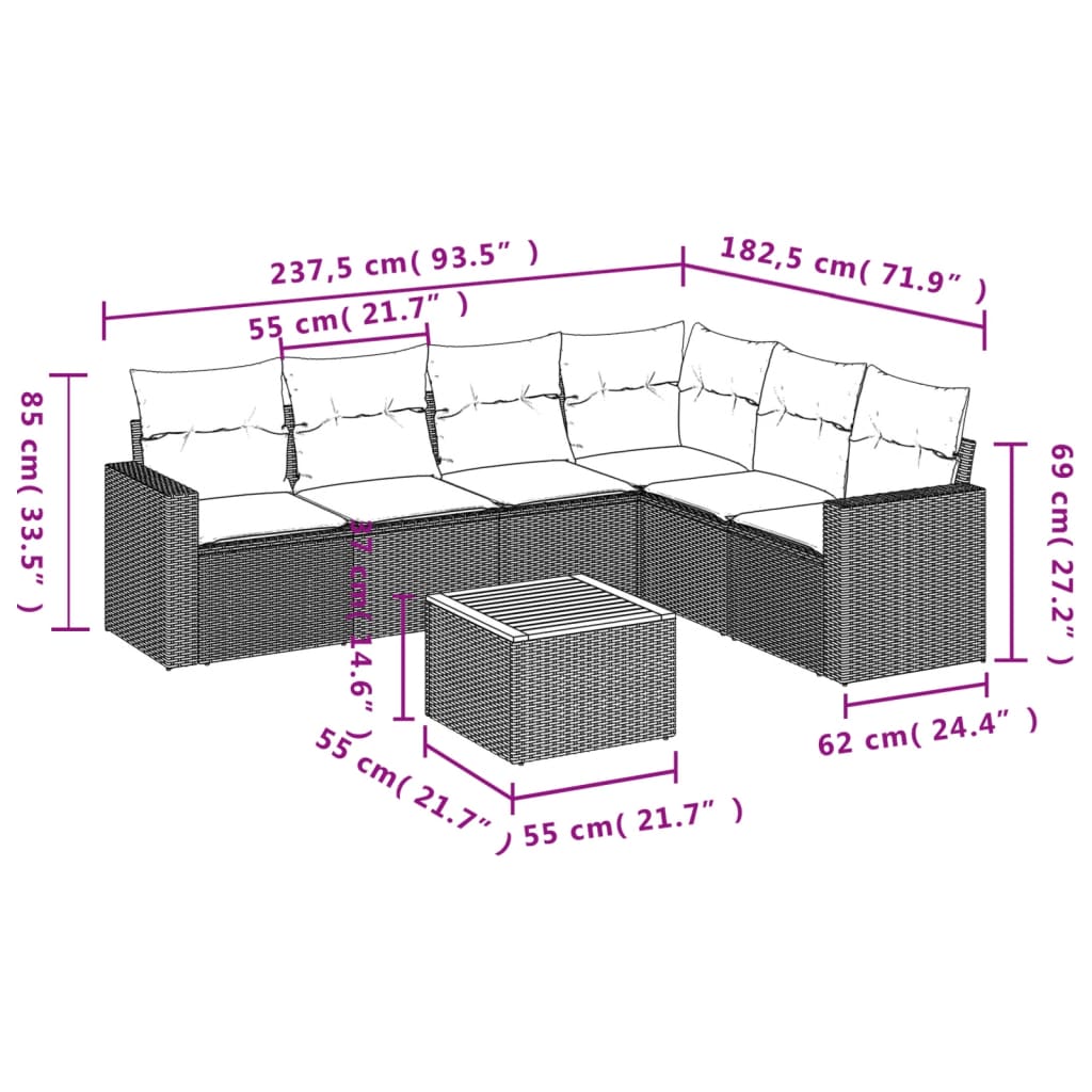7 részes szürke polyrattan kerti ülőgarnitúra párnákkal