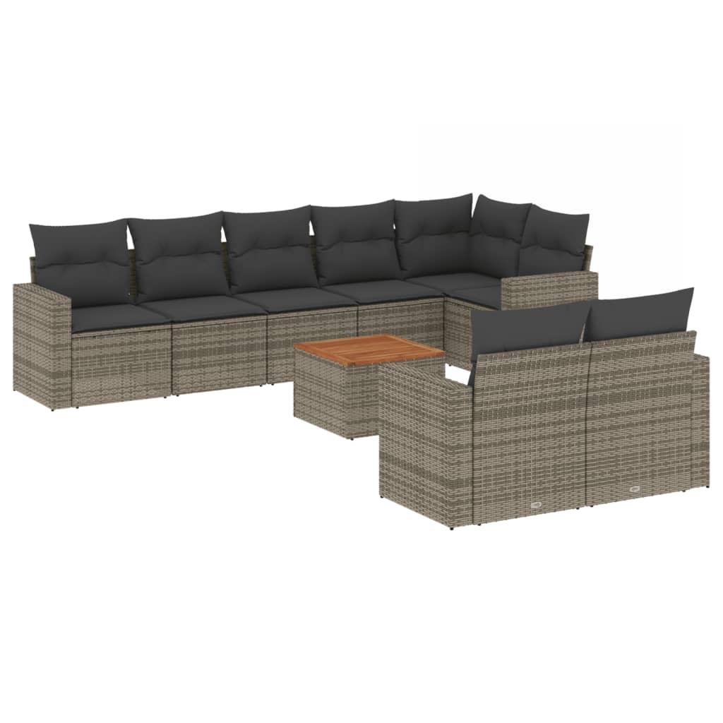 9 részes szürke polyrattan kerti ülőgarnitúra párnákkal