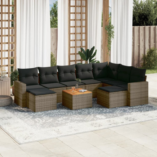10 részes szürke polyrattan kerti ülőgarnitúra párnákkal