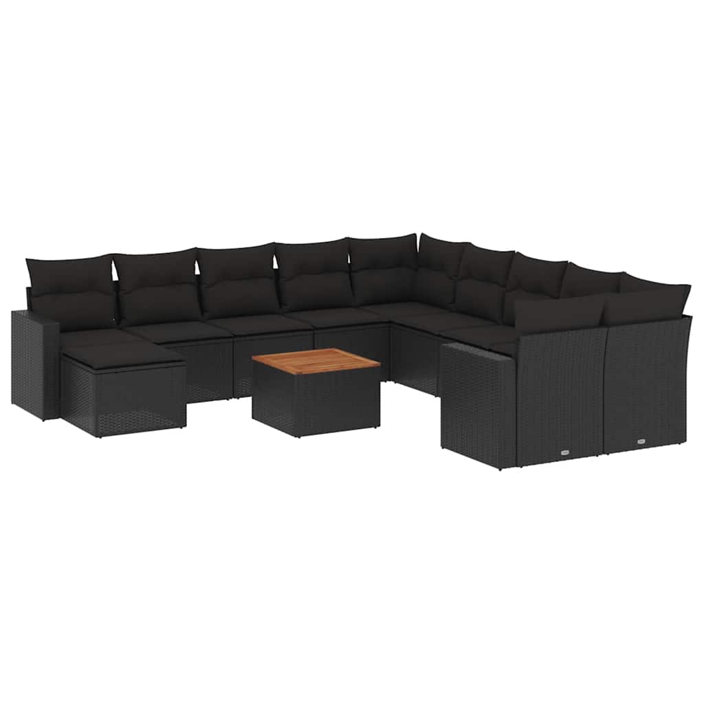 12 részes fekete polyrattan kerti ülőgarnitúra párnákkal