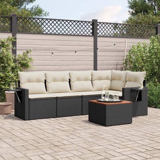 6 részes fekete polyrattan kerti ülőgarnitúra párnákkal