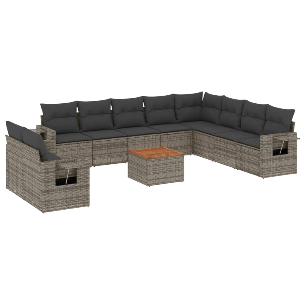 11 részes szürke polyrattan kerti ülőgarnitúra párnákkal