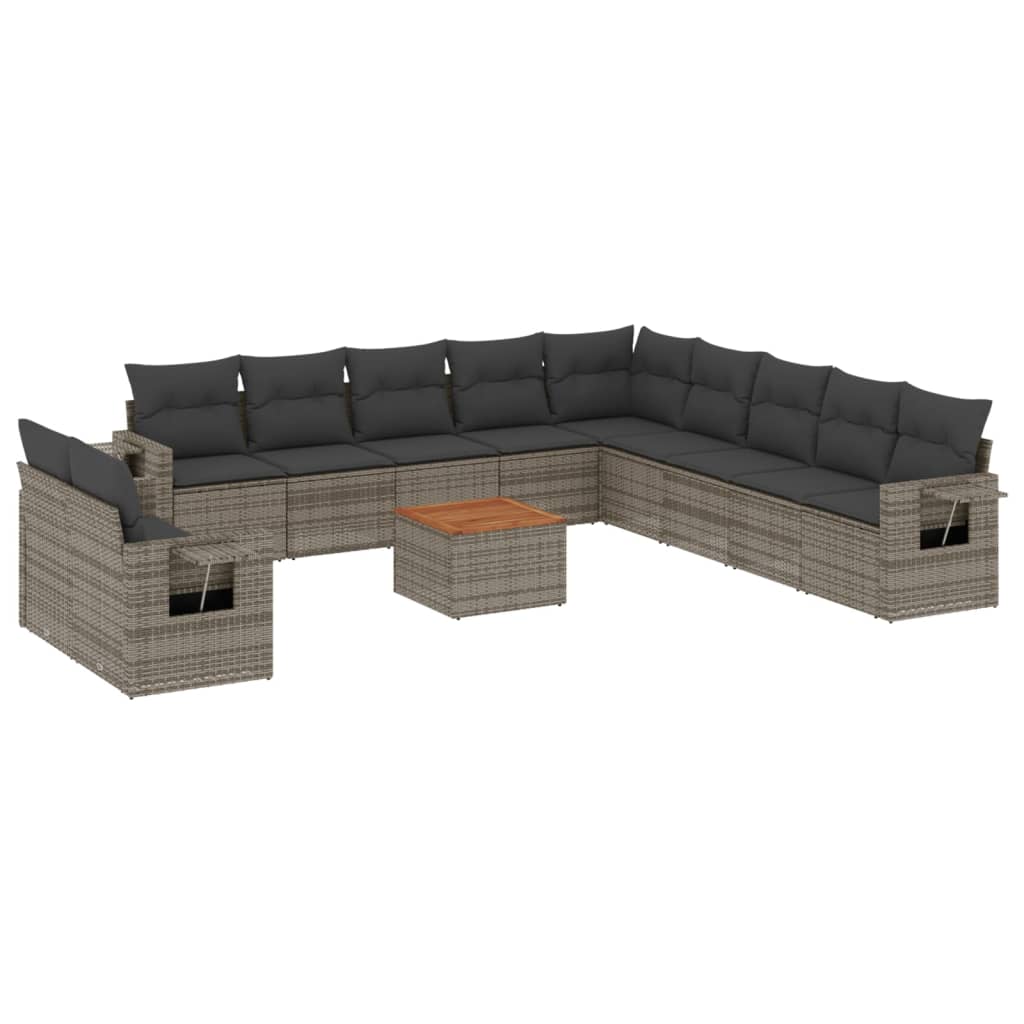 12 részes szürke polyrattan kerti ülőgarnitúra párnákkal