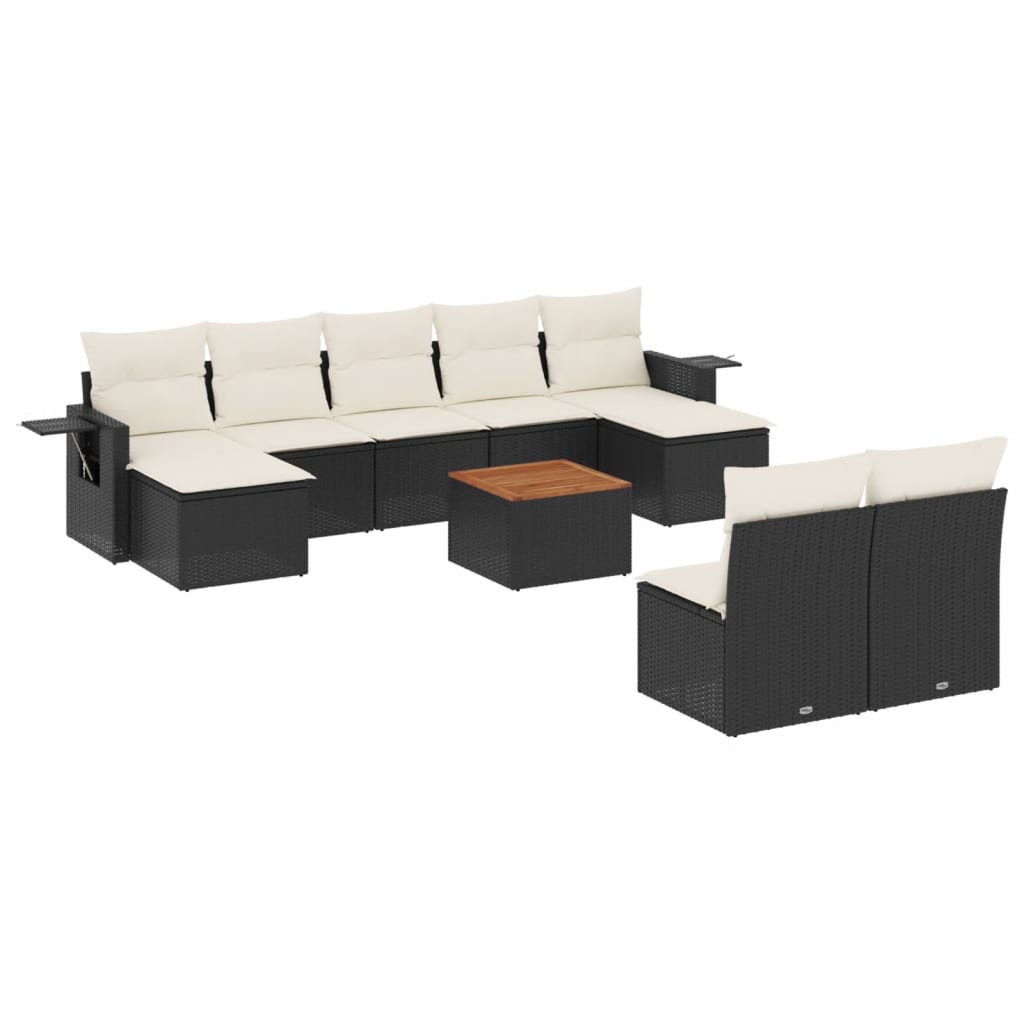 10 részes fekete polyrattan kerti ülőgarnitúra párnákkal