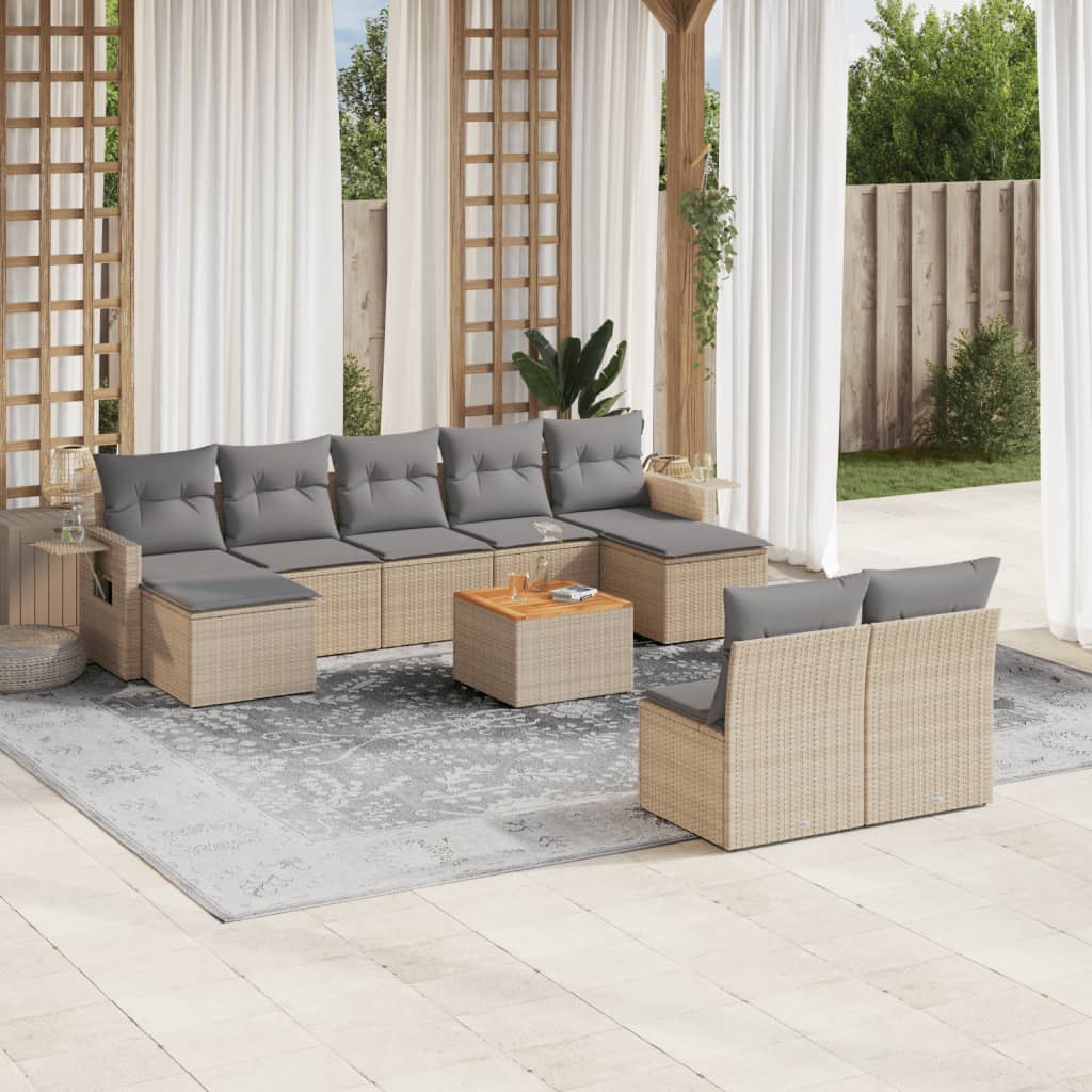 10 részes bézs polyrattan kerti ülőgarnitúra párnával