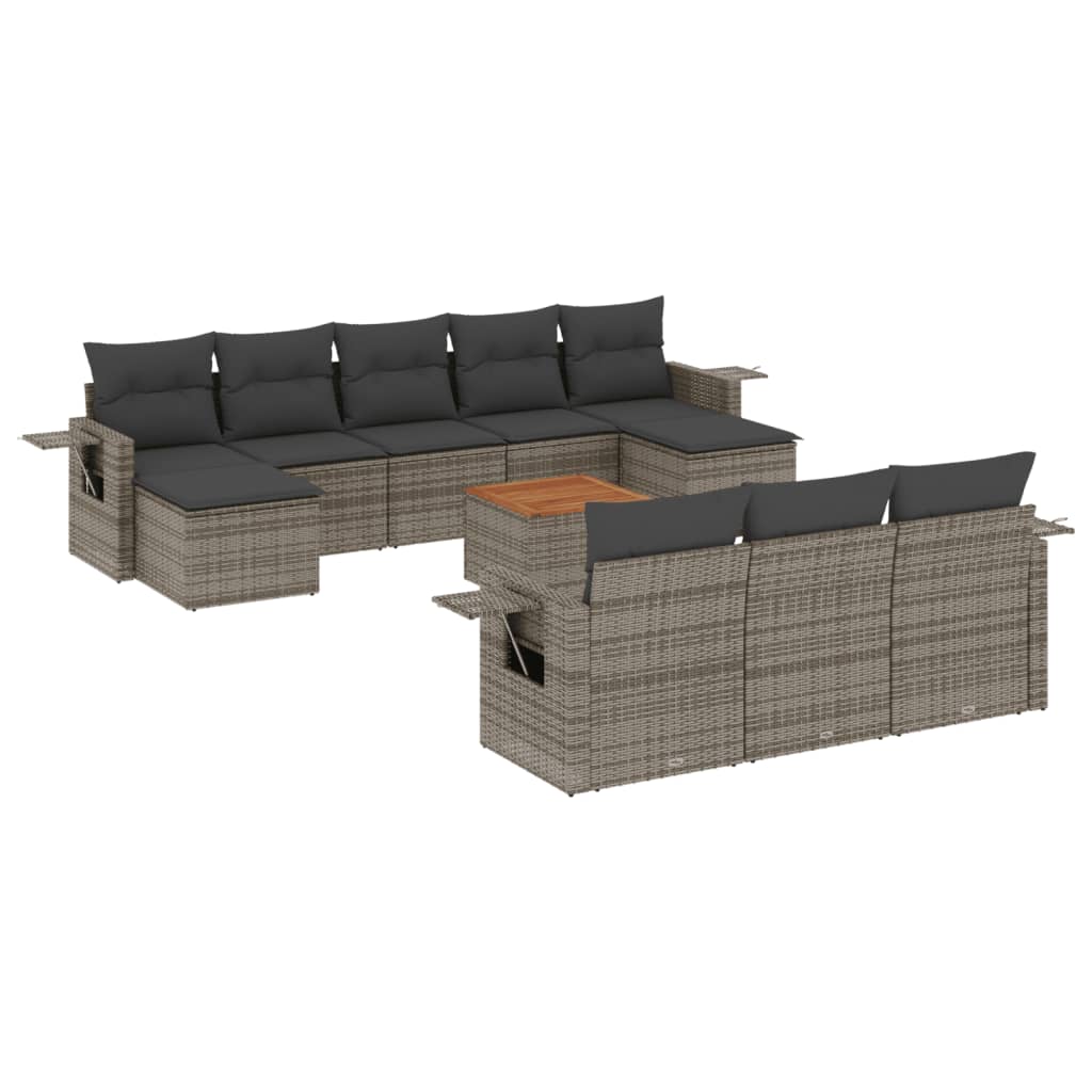 11 részes szürke polyrattan kerti ülőgarnitúra párnákkal
