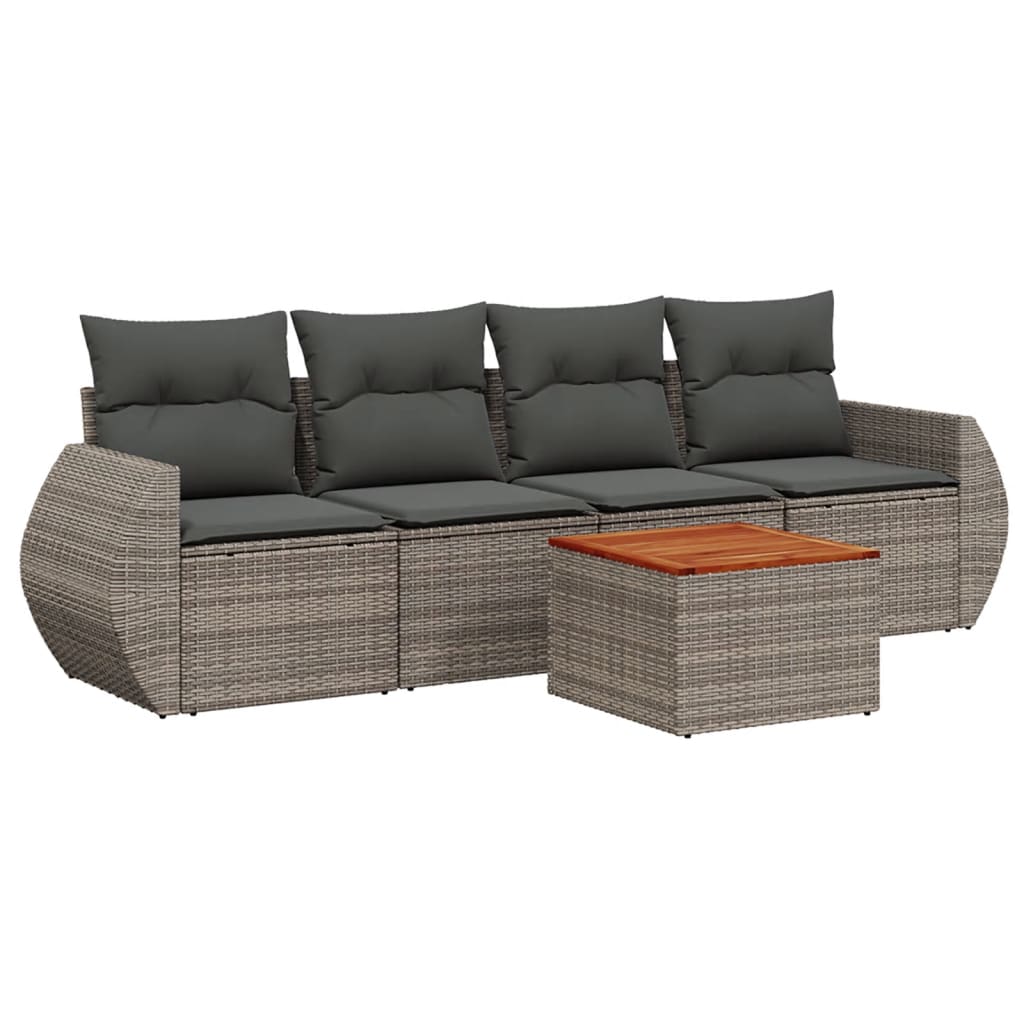 5 részes szürke polyrattan kerti ülőgarnitúra párnákkal