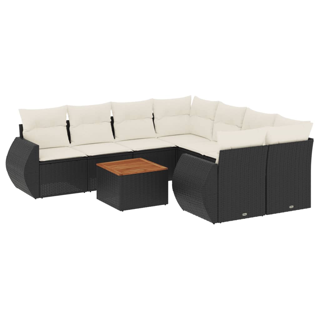 9 részes fekete polyrattan kerti ülőgarnitúra párnákkal