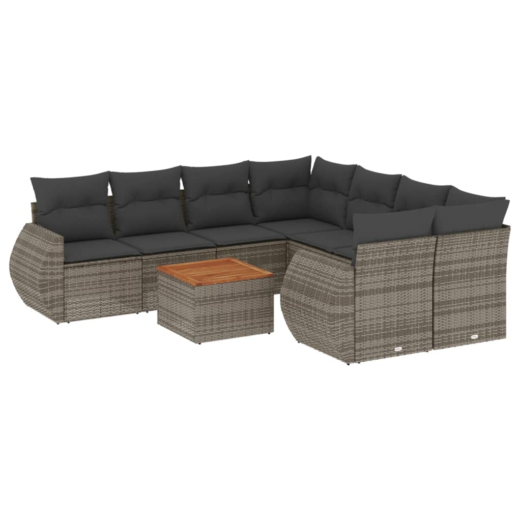 9 részes szürke polyrattan kerti ülőgarnitúra párnákkal