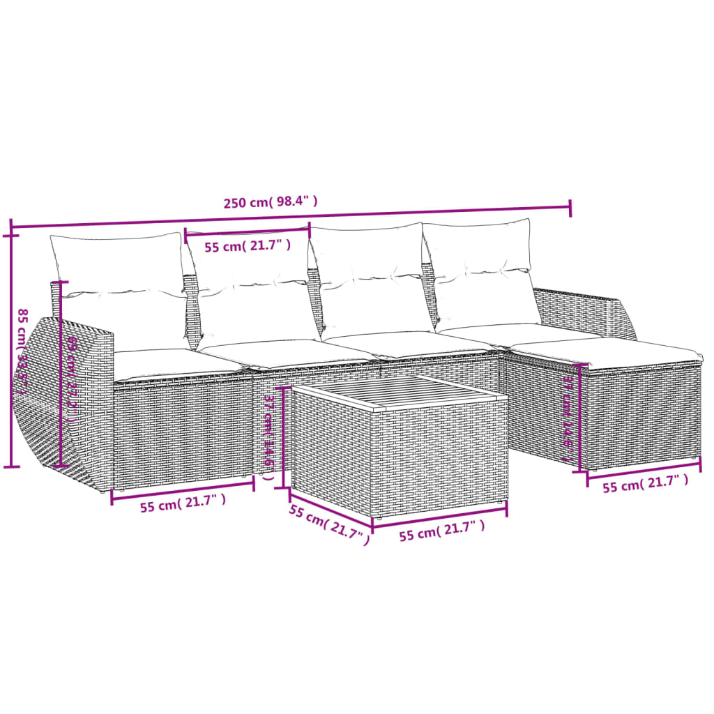 6 részes szürke polyrattan kerti ülőgarnitúra párnákkal