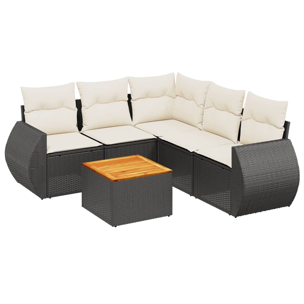 6 részes fekete polyrattan kerti ülőgarnitúra párnákkal