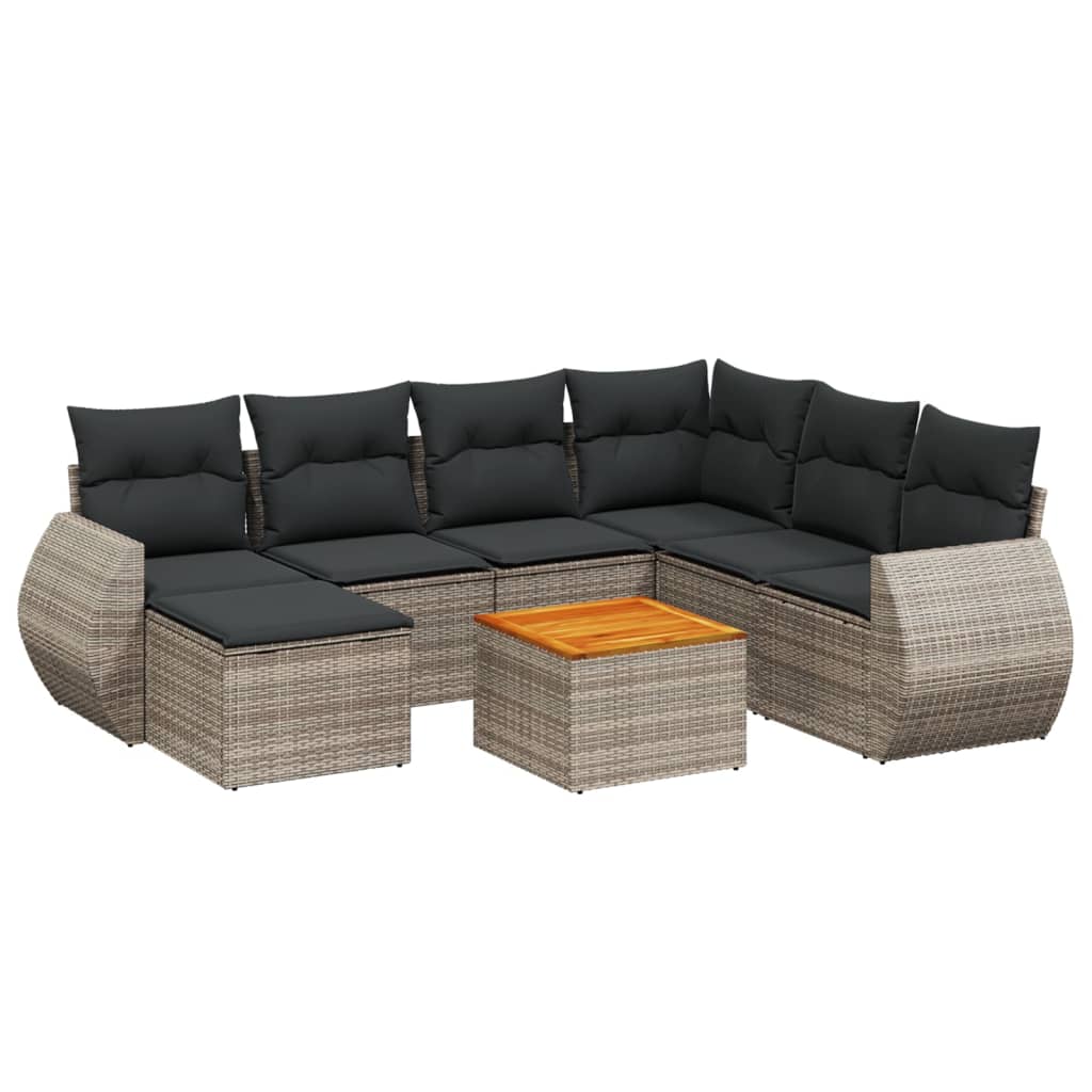 8 részes szürke polyrattan kerti ülőgarnitúra párnákkal