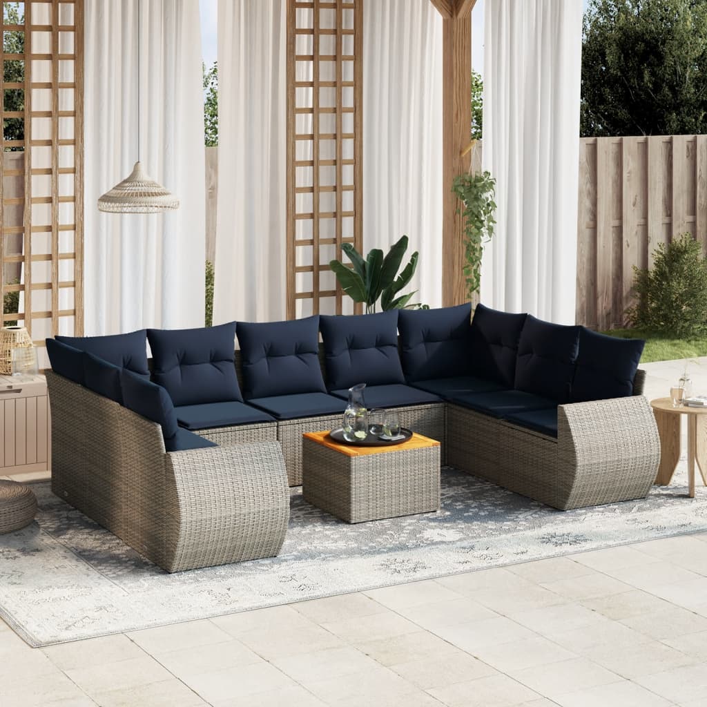 10 db szürke polyrattan kerti kanapégarnitúra párnákkal