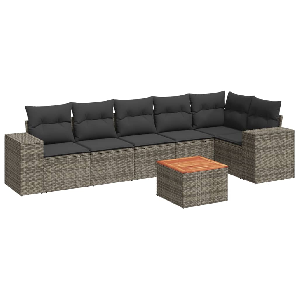 7 részes szürke polyrattan kerti ülőgarnitúra párnákkal