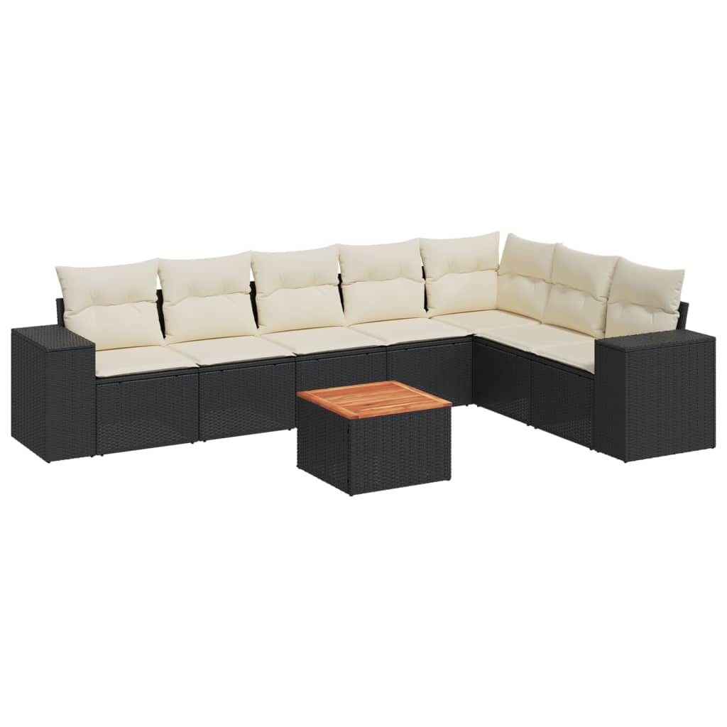 8 részes fekete polyrattan kerti ülőgarnitúra párnákkal