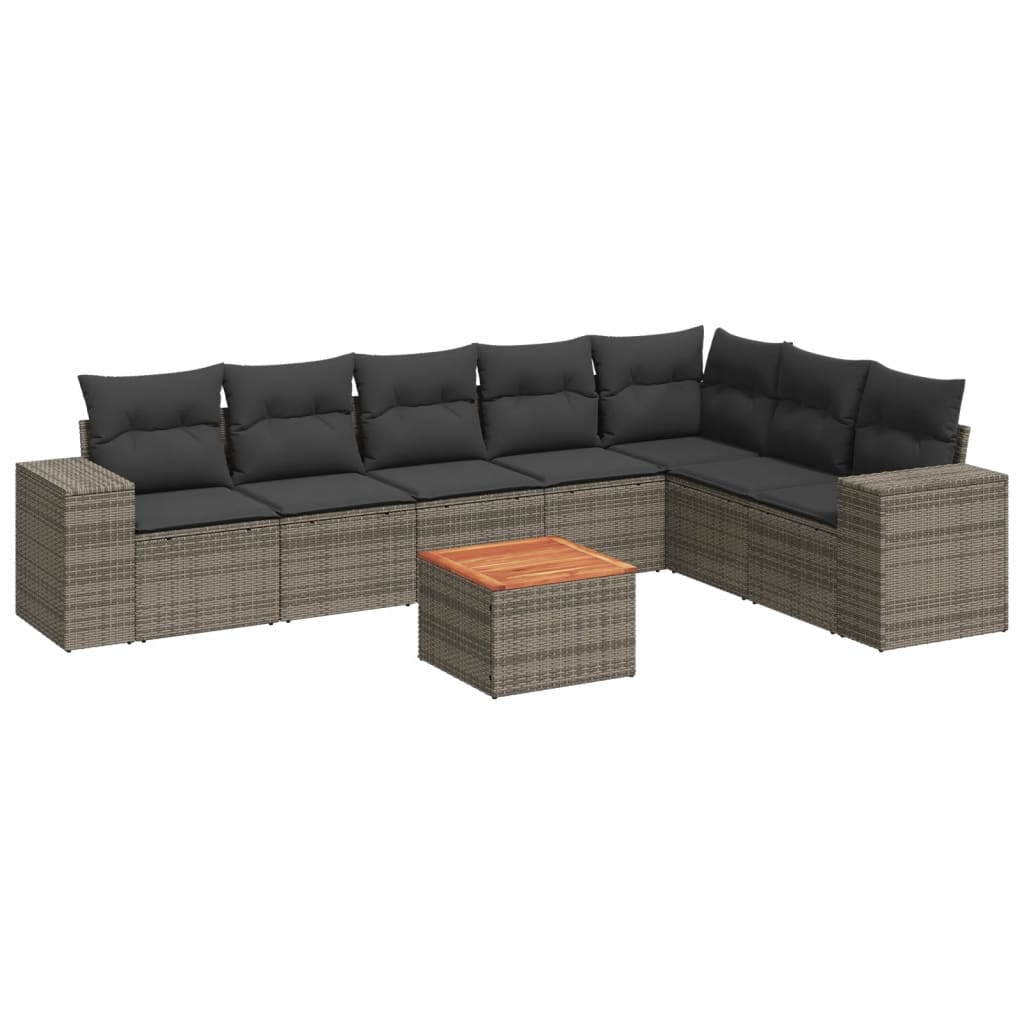 8 részes szürke polyrattan kerti ülőgarnitúra párnákkal