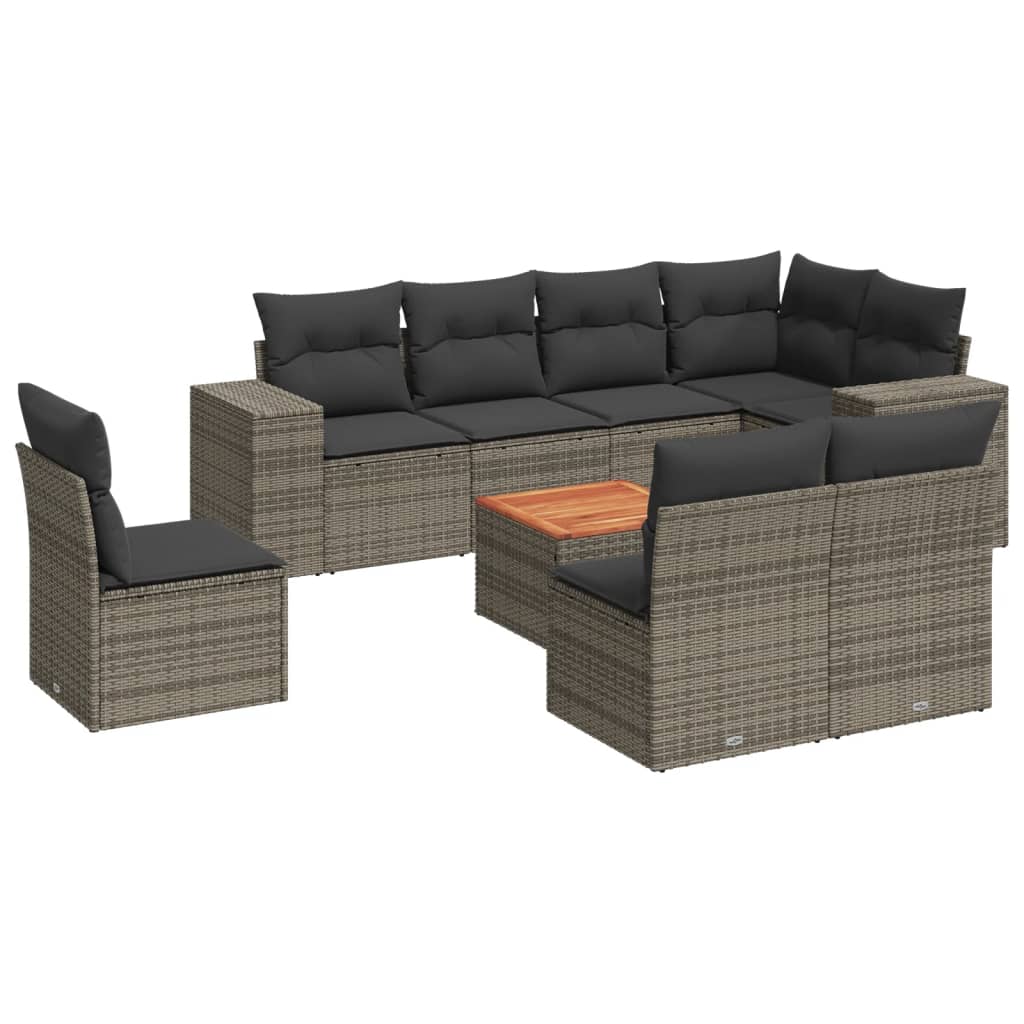 9 részes szürke polyrattan kerti ülőgarnitúra párnákkal