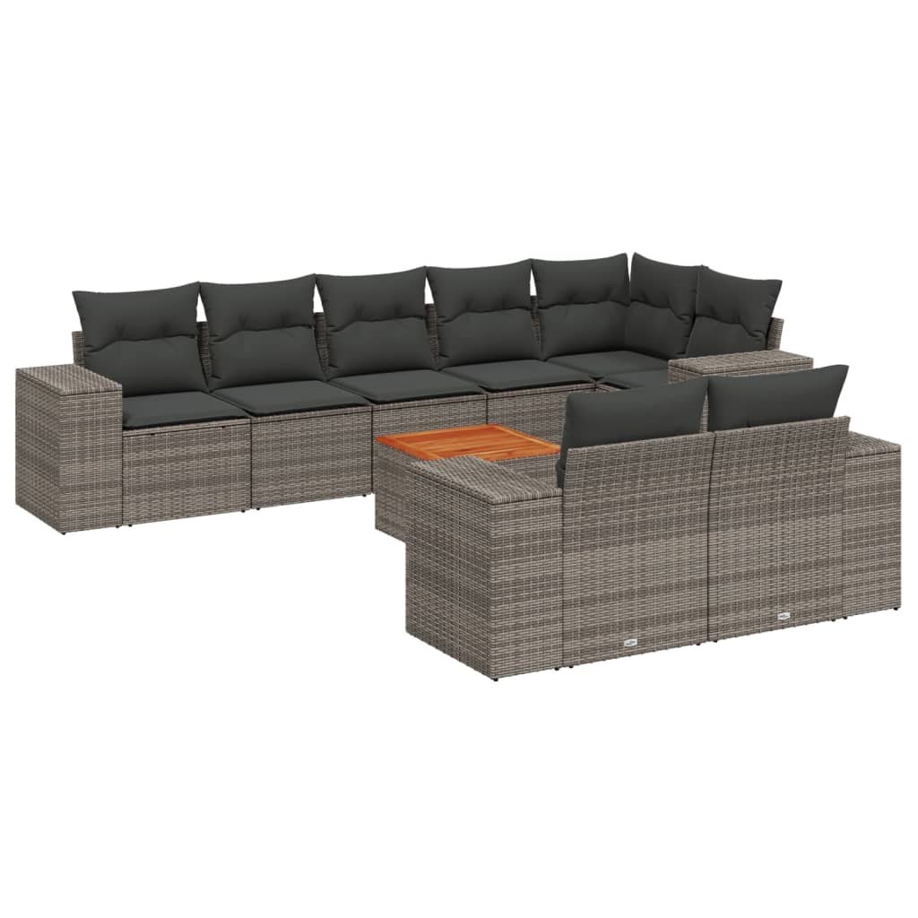 9 részes szürke polyrattan kerti ülőgarnitúra párnákkal