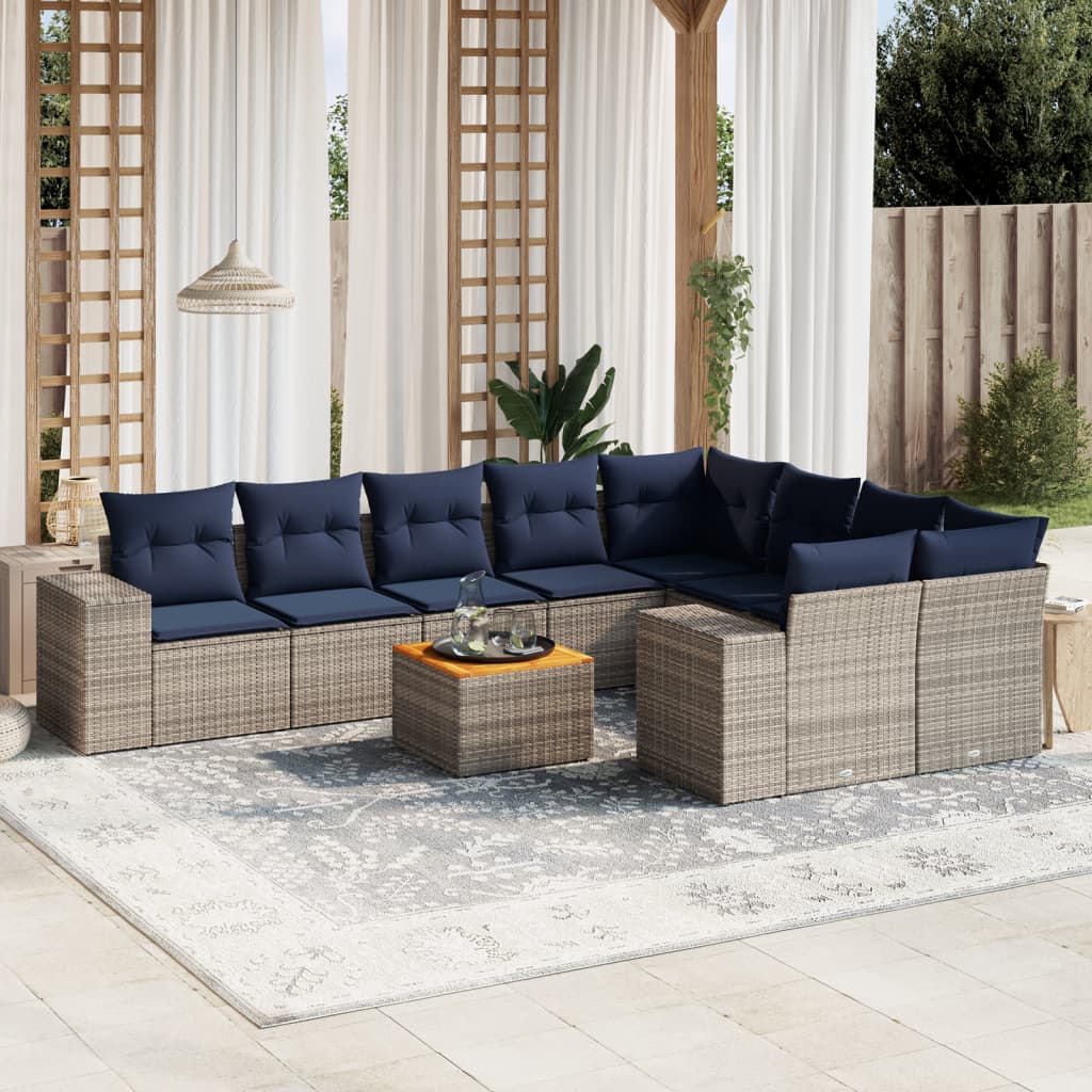 10 db szürke polyrattan kerti kanapégarnitúra párnákkal