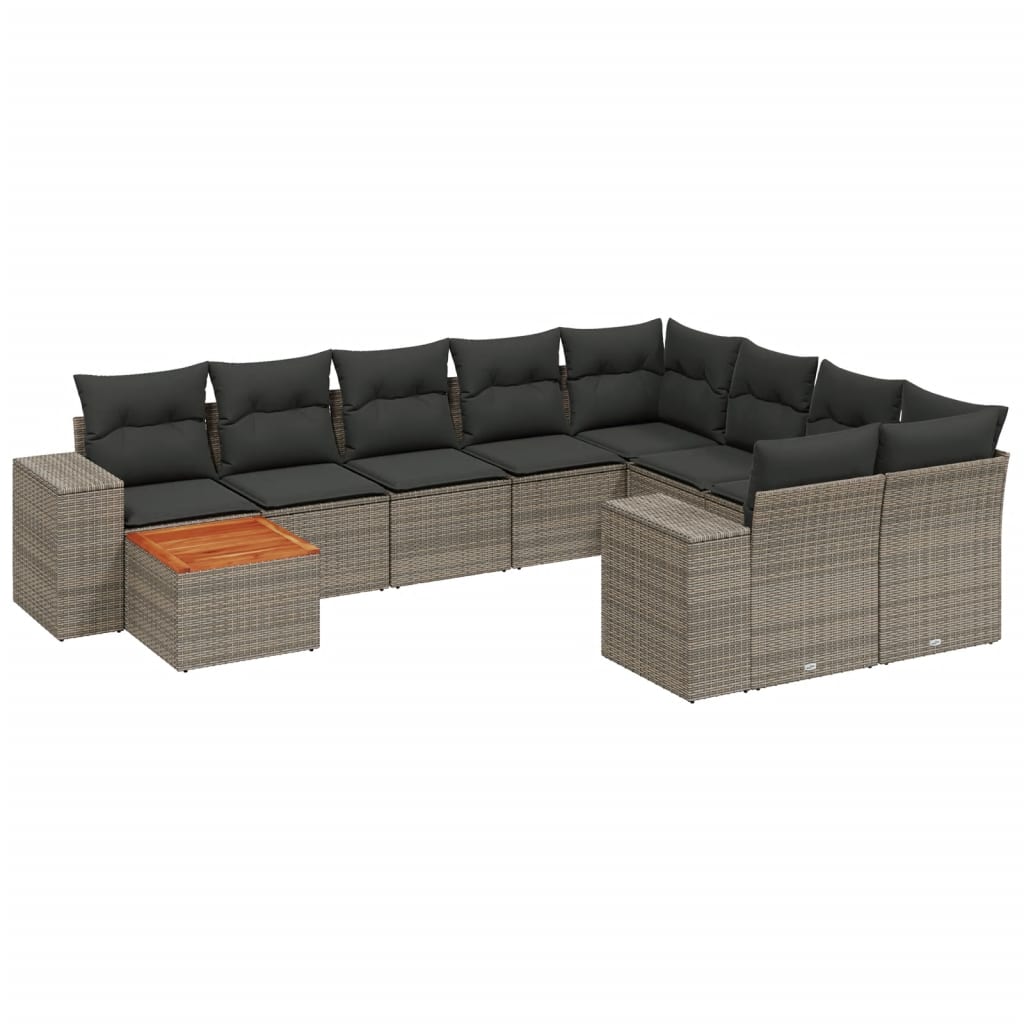 10 részes szürke polyrattan kerti ülőgarnitúra párnákkal