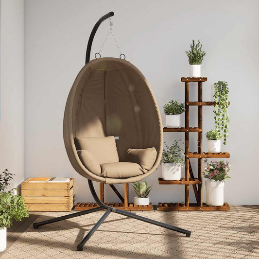 tópszínű rattan és acél függő kagylószék állvánnyal