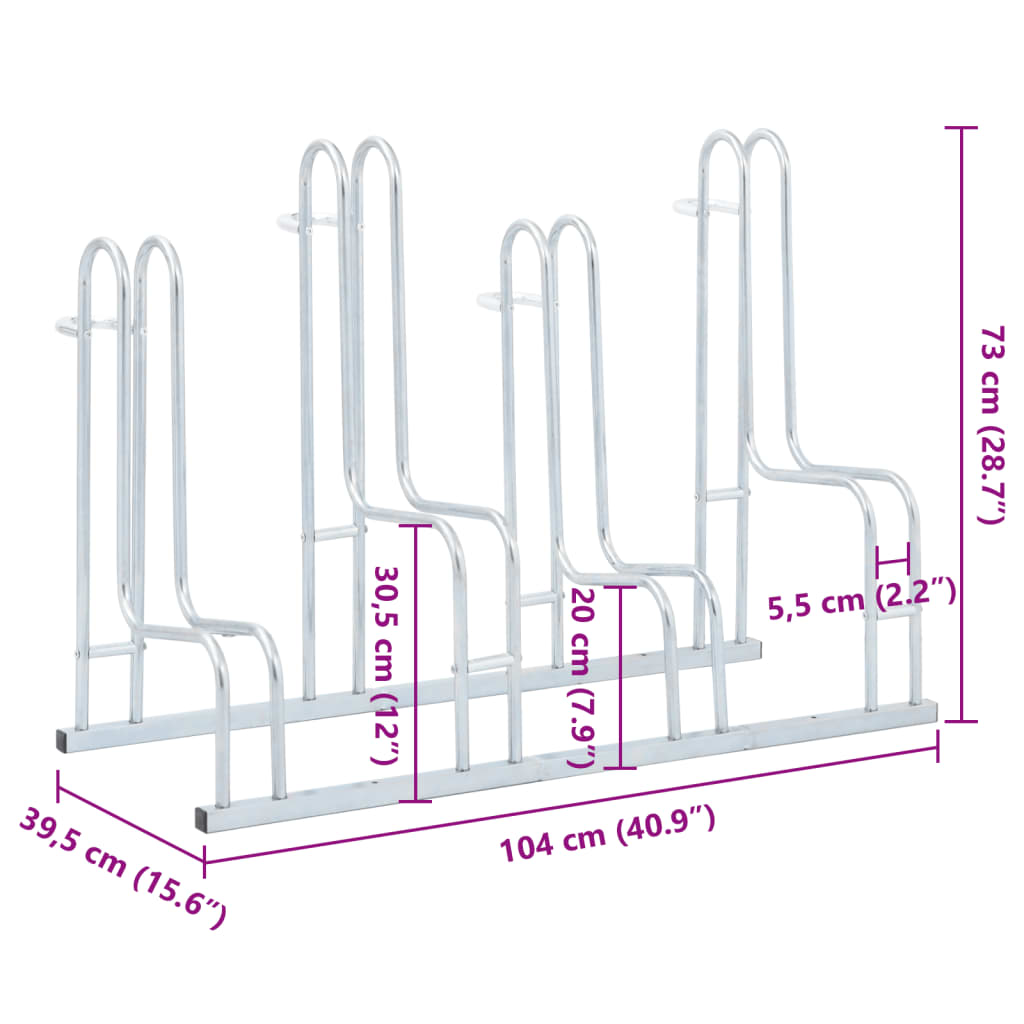 padlón álló horganyzott acél kerékpártartó 4 kerékpárhoz