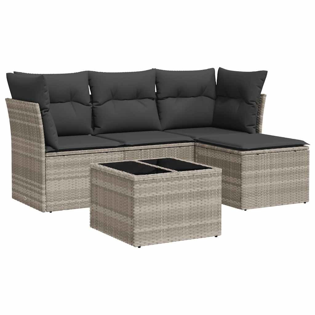 5 részes világosszürke polyrattan kerti ülőgarnitúra párnákkal
