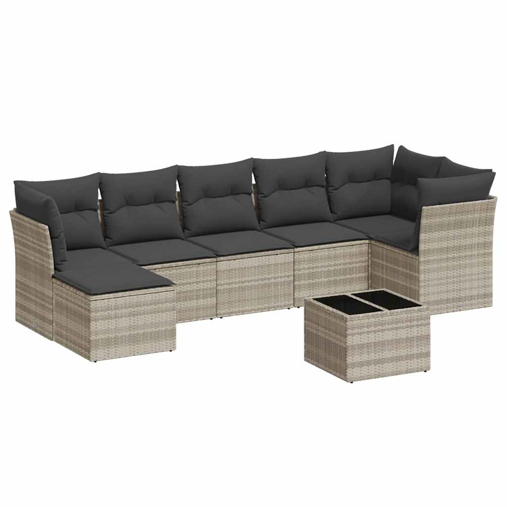 8 részes világosszürke polyrattan kerti ülőgarnitúra párnával