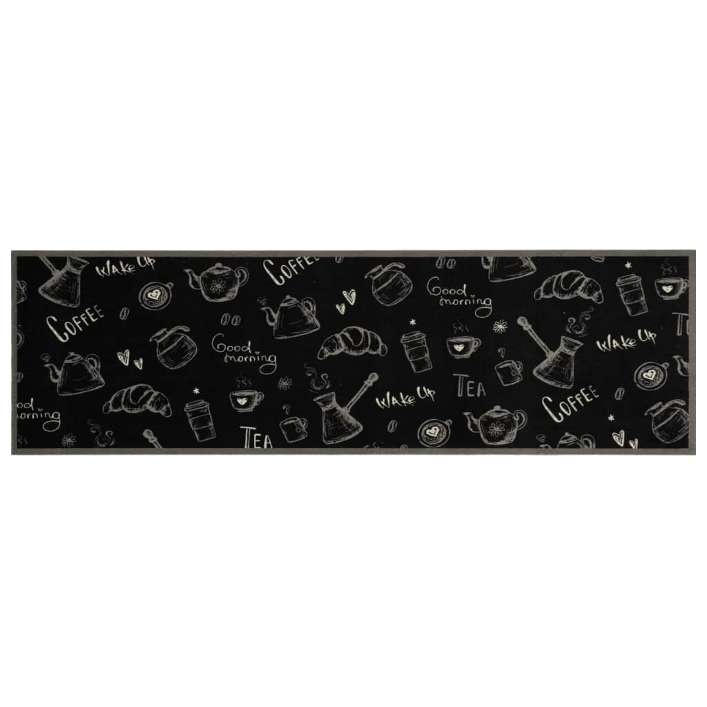 fekete reggeli mintás mosható bársony konyhaszőnyeg 45x150 cm