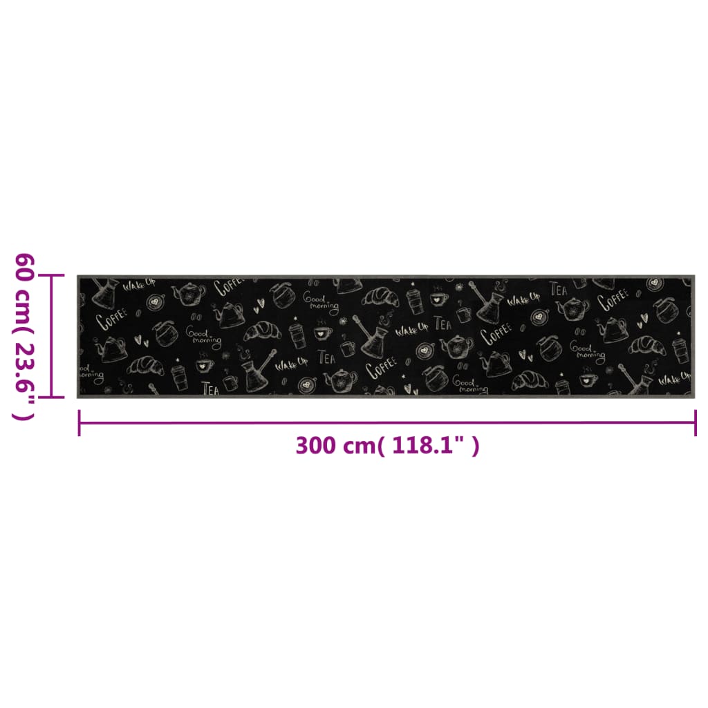fekete reggeli mintás mosható bársony konyhaszőnyeg 60x300 cm