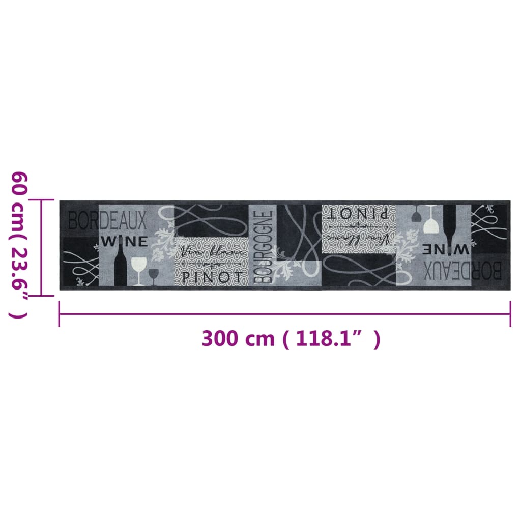 szürke bor mintás mosható bársony konyhaszőnyeg 60x300cm