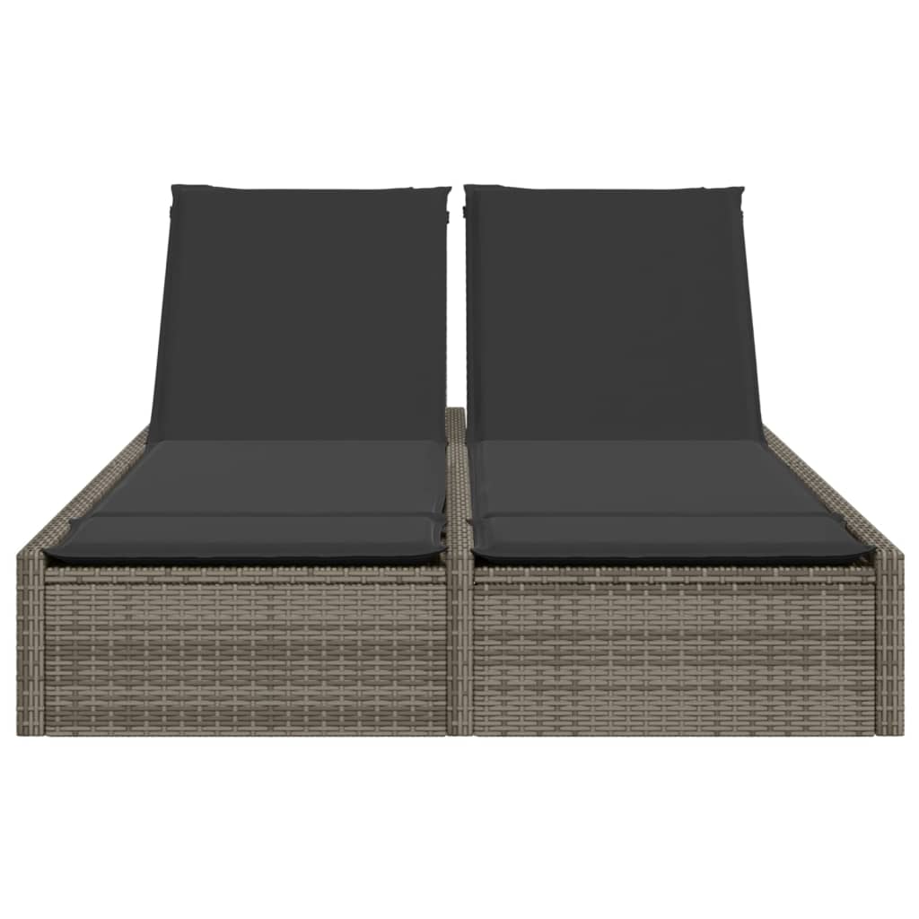 szürke polyrattan dupla napozóágy párnával