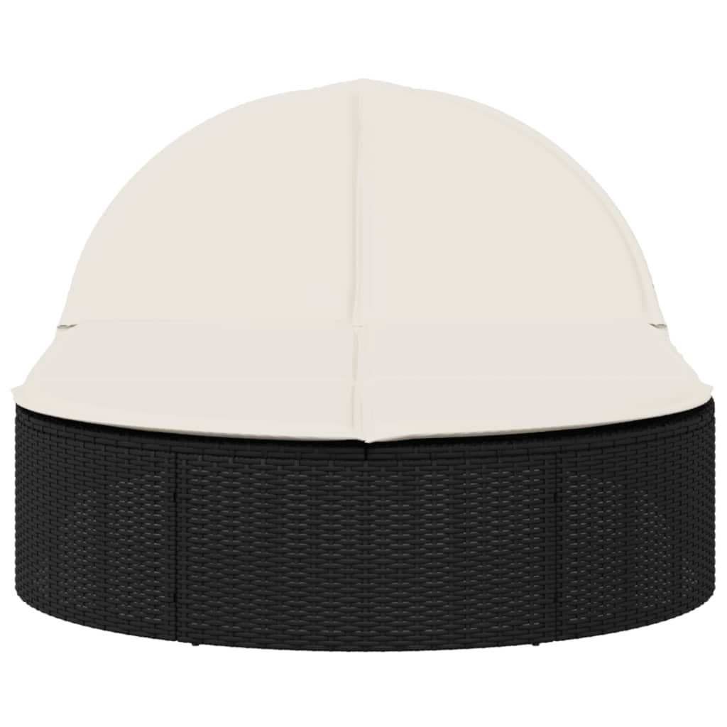fekete polyrattan dupla napozóágy párnával