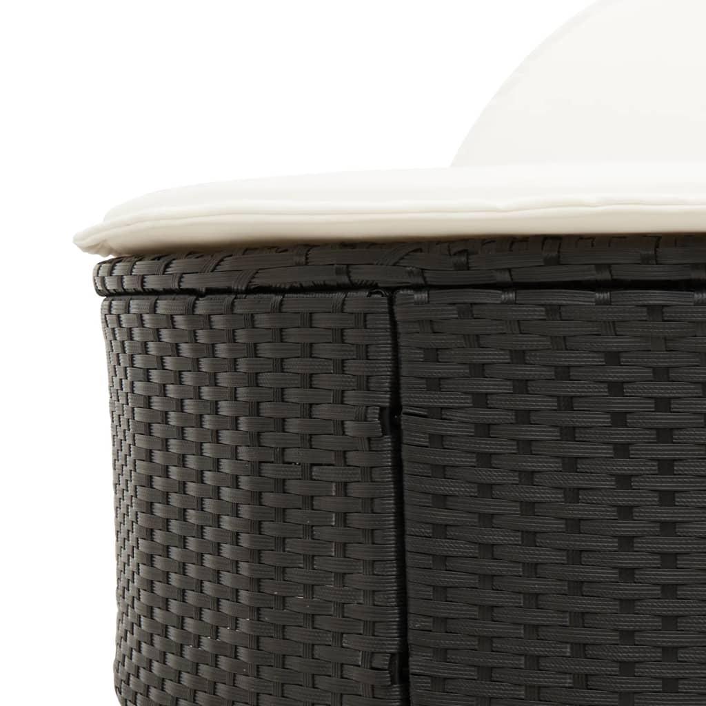 fekete polyrattan dupla napozóágy párnával