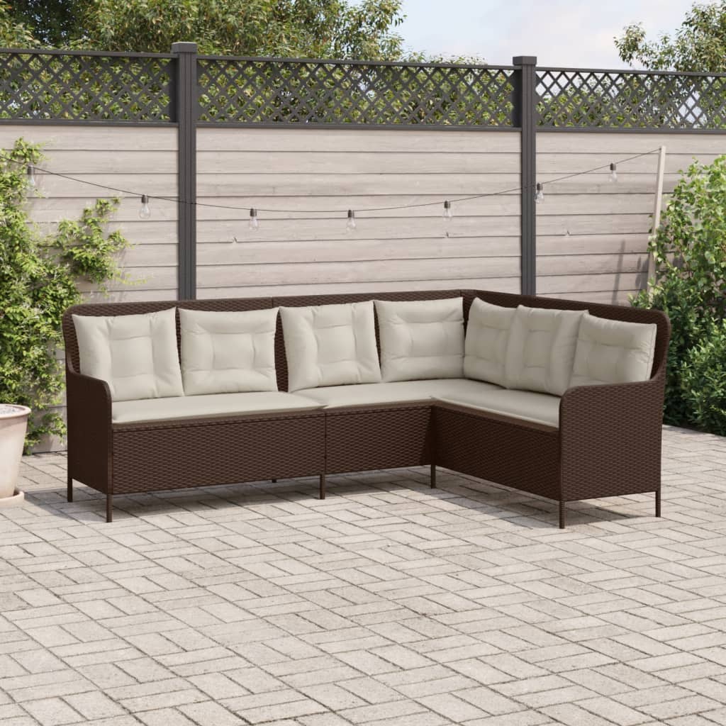 barna polyrattan L-alakú kerti kanapé párnákkal