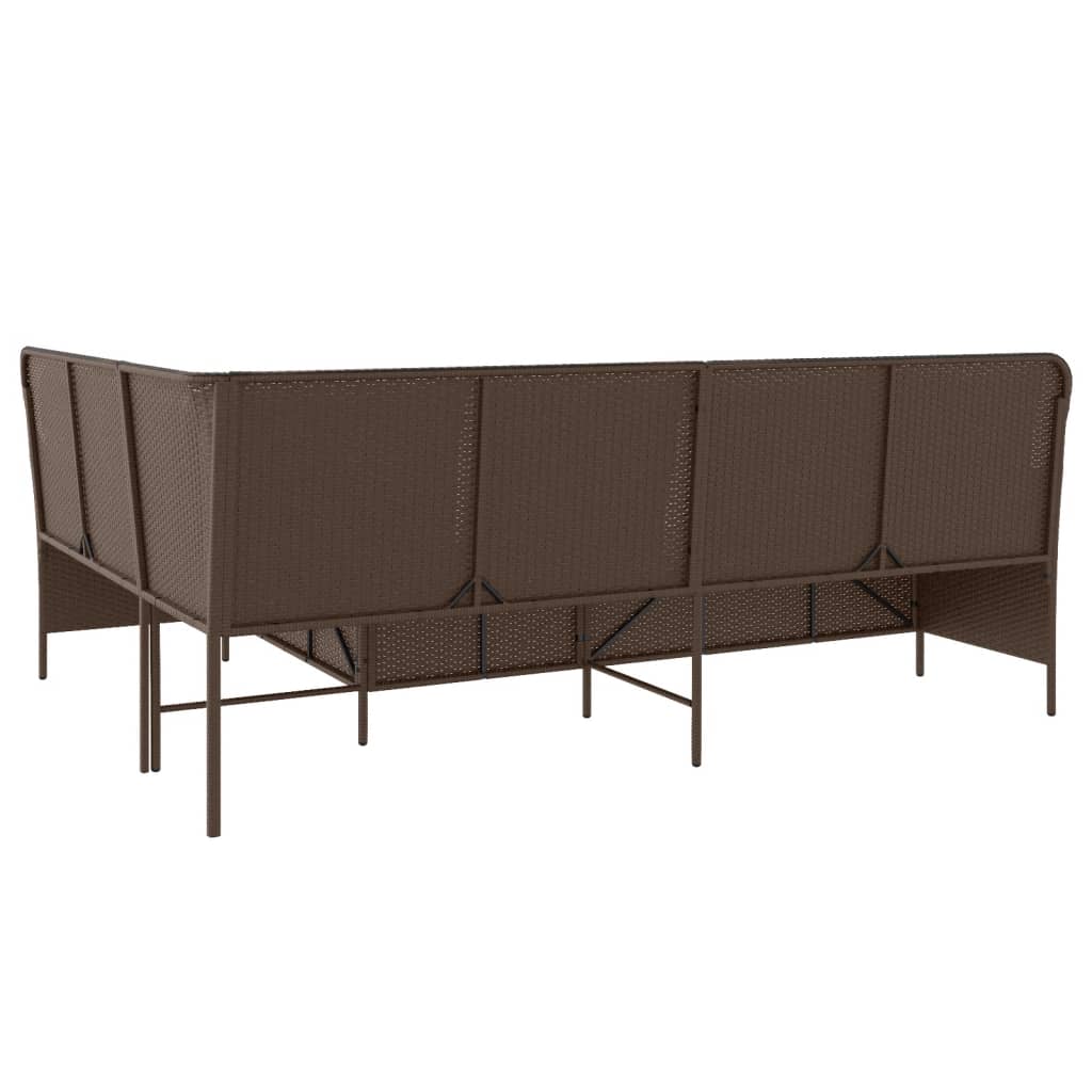 barna polyrattan L-alakú kerti kanapé párnákkal