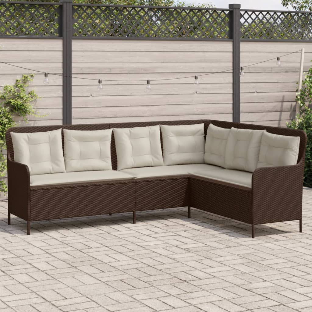 barna polyrattan L-alakú kerti kanapé párnákkal