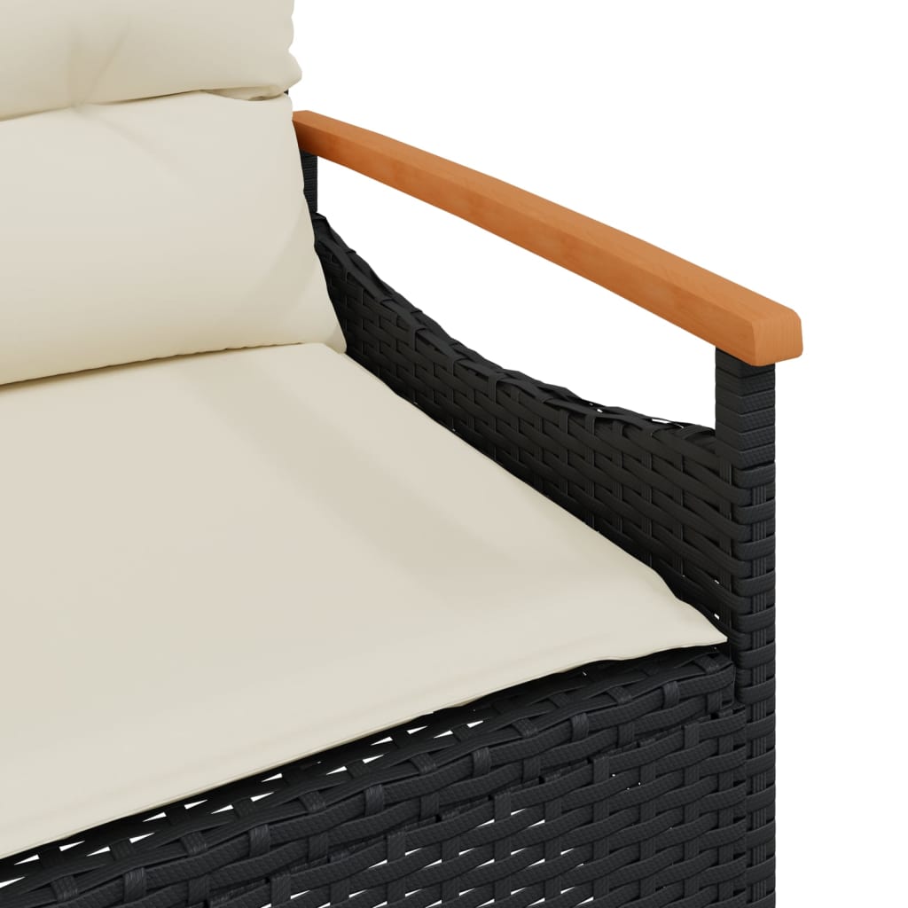 3 részes fekete polyrattan kerti ülőgarnitúra párnával